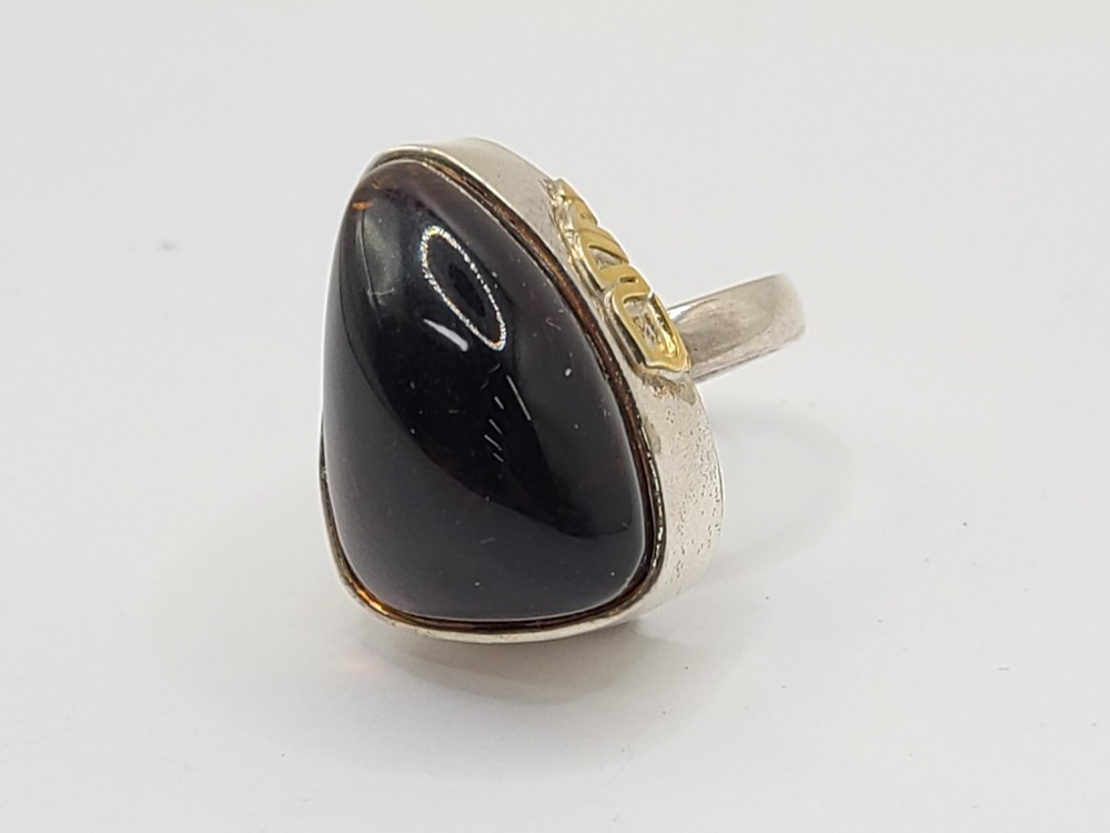 Dark Amber Statement Ring Handmade sz 9