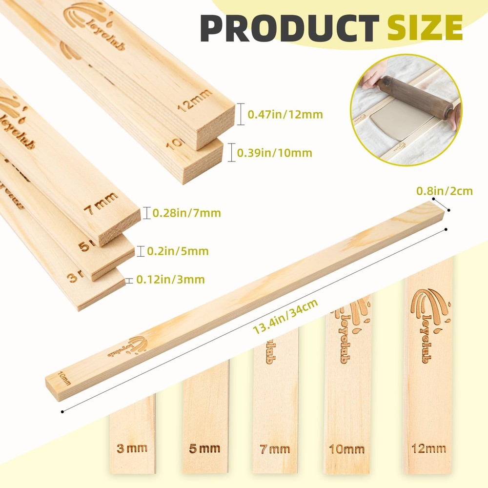 Pottery Rolling pin Guides, Clay Tools, 5-Size Mud Stick Guide for Precise Cl...
