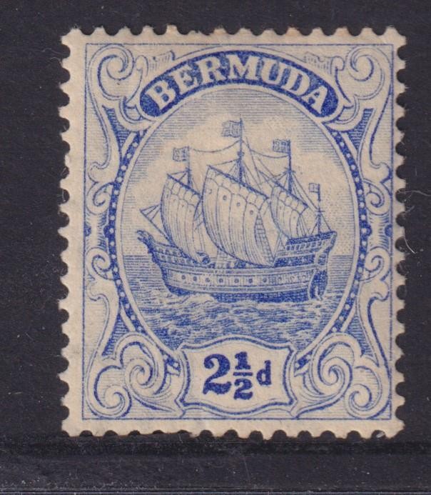 BERMUDA, 1910 Caravel, Multiple CA, 2 1/2d. Blue, lhm.