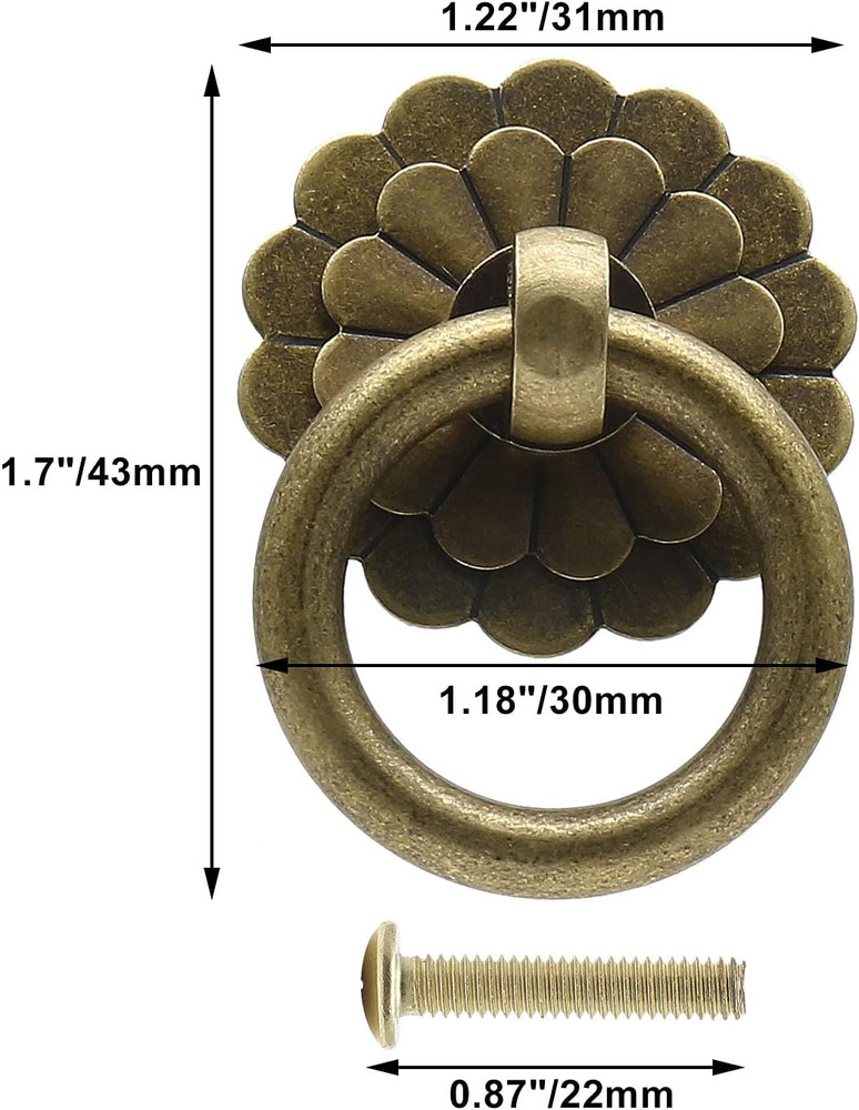 4 Pieces Bronze Antique Brass Ring Pulls Handle, Vintage Style Ring Pulls Knobs