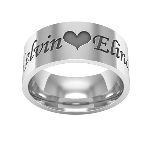 Solid 925 Sterling Silver Engraved Name Heart Ring Custom Band Gift Anniversary