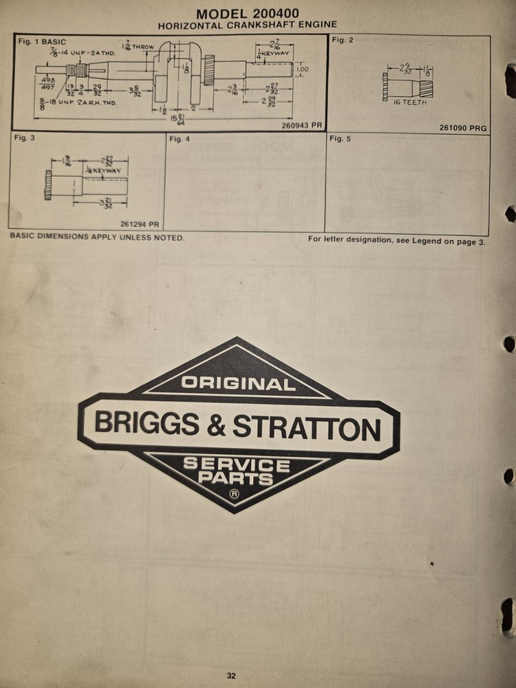 BRIGGS & STRATTON CRANKSHAFT IDENTIFICATION LIST SECTIONS 1&2 1982