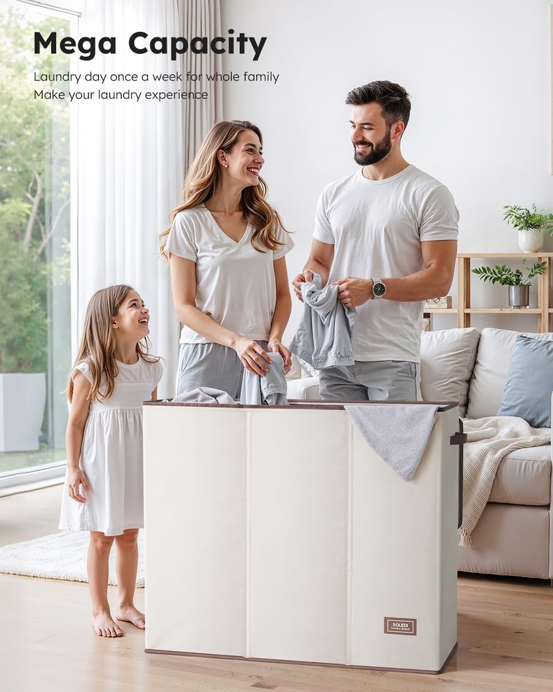 180L 3-Section Laundry Hamper with Lid Extra Large Organizer with Handles