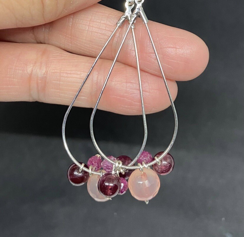Ruby, Red Garnet, & Rose Quartz Genuine Stone Handmade Earrings