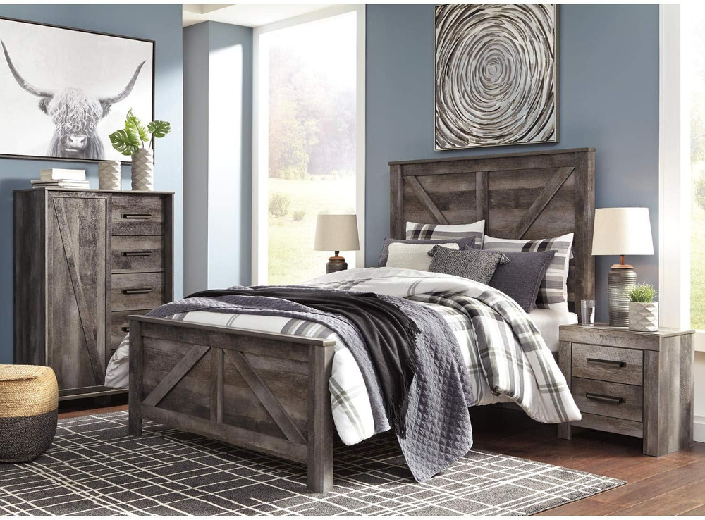 Wynnlow Rustic Queen Crossbuck Panel Headboard, Weathered Gray