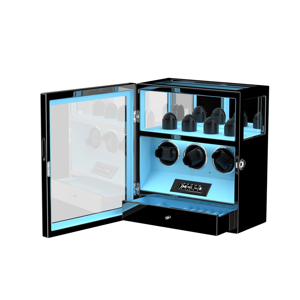 Fingerprint Automatic 3 Watch Winder with 4 Watches Storage LCD Remote Control