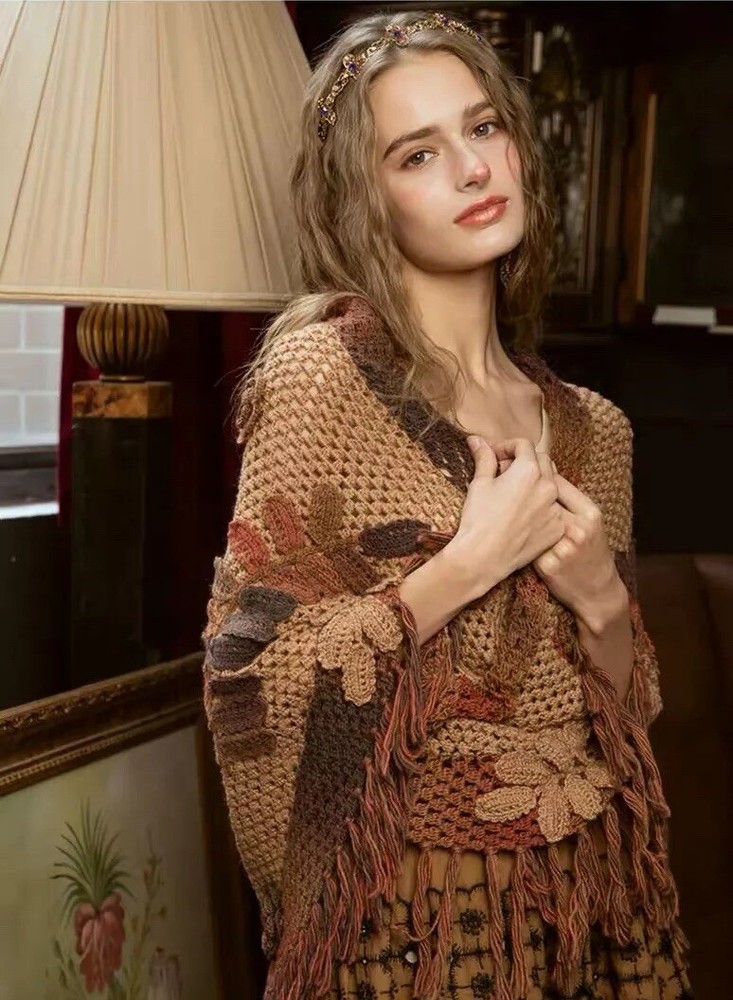 Soft Wool Hand-Knitted Shawl New