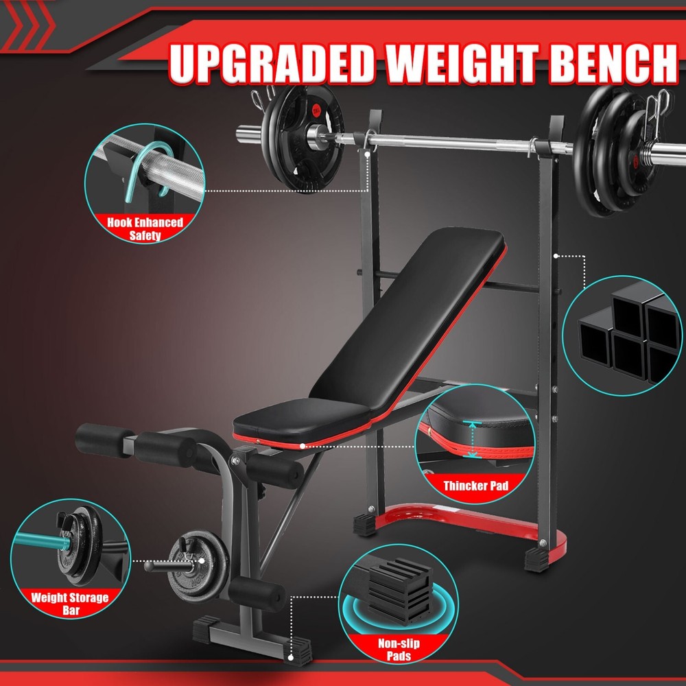 660LBS 8 in 1 Weight Bench Set Adjustable Bench Press with Squat Rack Training🔥