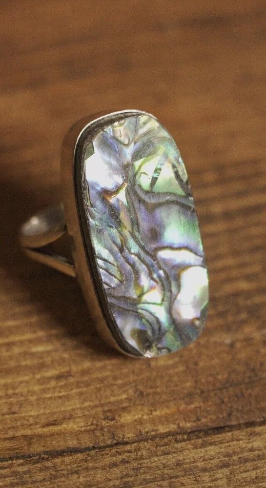 Abalone Green Purple Rectangular Cushion Ring Size 9 Artisan Southwest