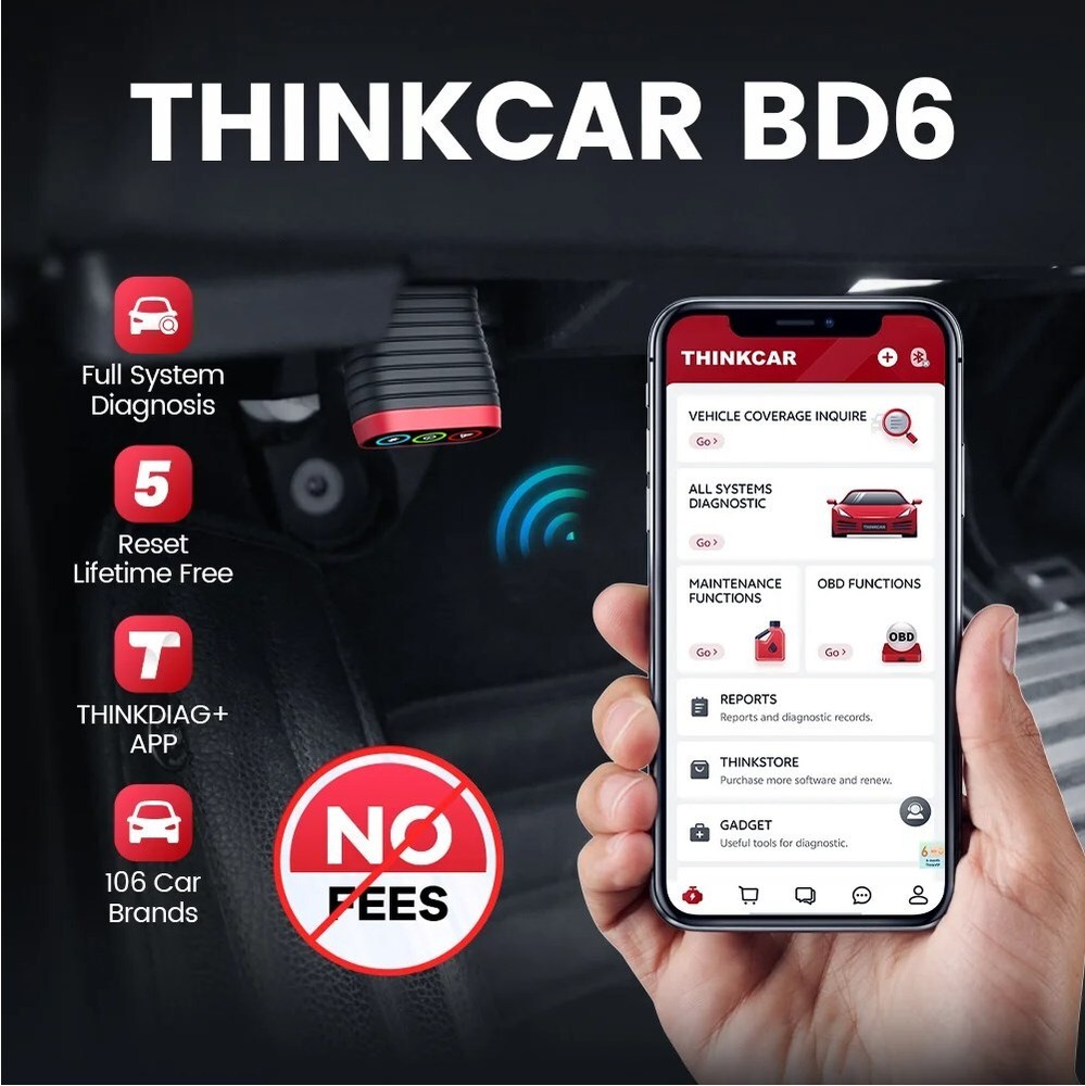 2025 Thinkcar BD6 OBD2 Scanner Bluetooth All System Diagnostic Tool + OBD2 Cable