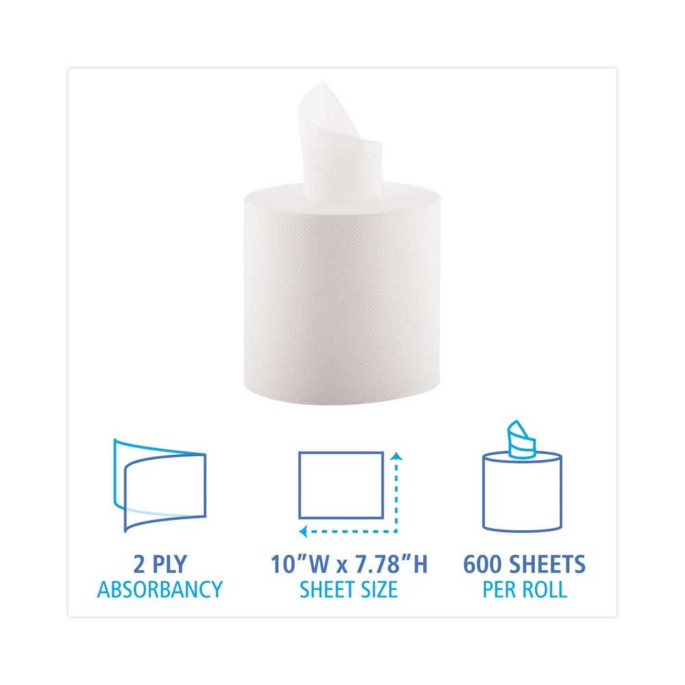 Center-Pull Commercial Hand Towels, 2-Ply, 6 Rolls, 600 Sheets per Roll, White