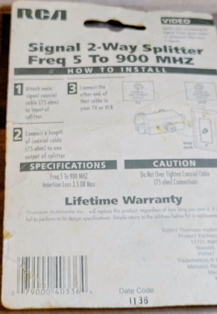 RCA Coaxial Splitter (2-Way)