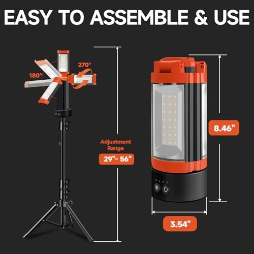 Rechargeable Camping Light with Adjustable Stand, 9000mAh Cordless With Tripod