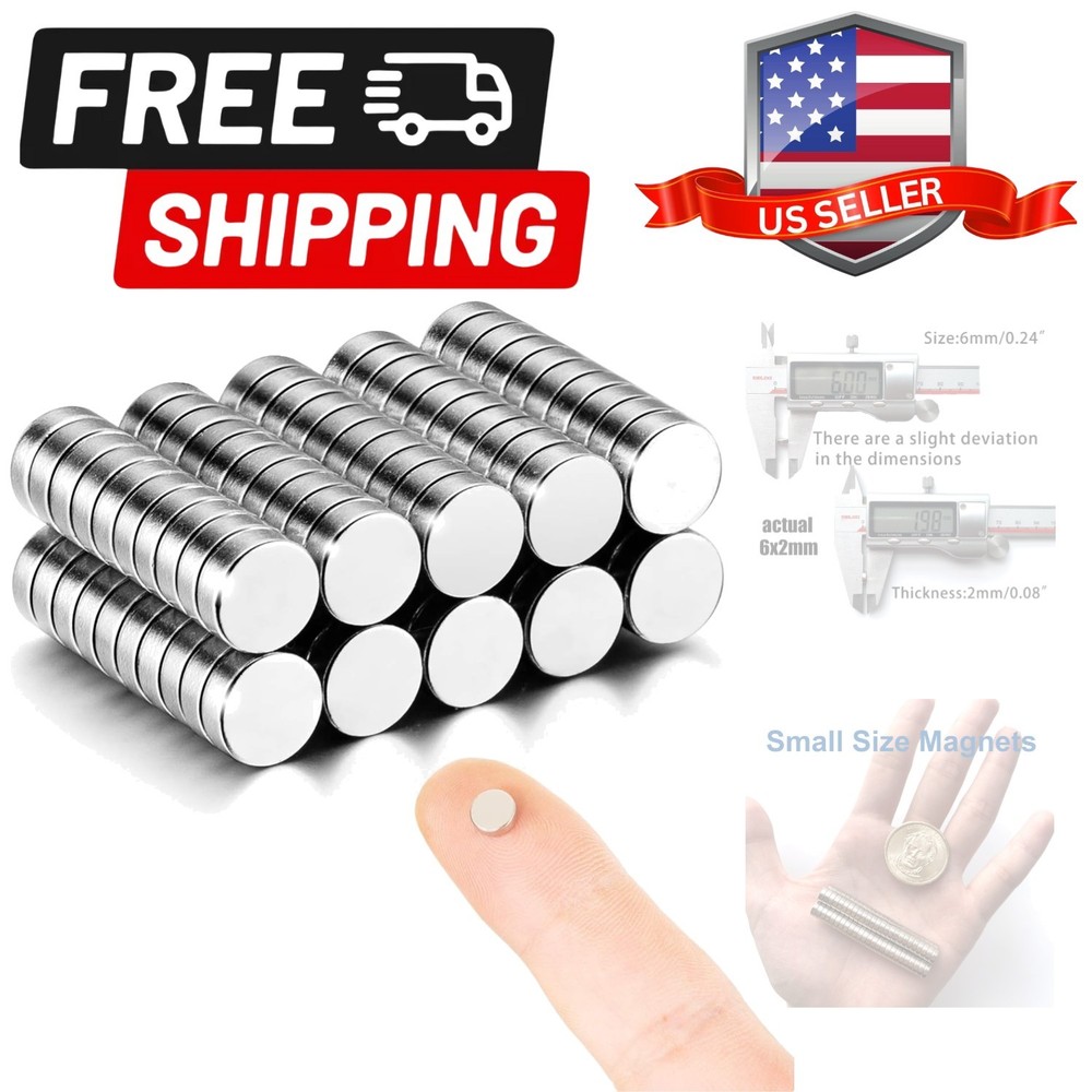 100pcs 6mmx2mm Magnets Actual Size - Tiny Mini Small Round Thin Magnets for 3...