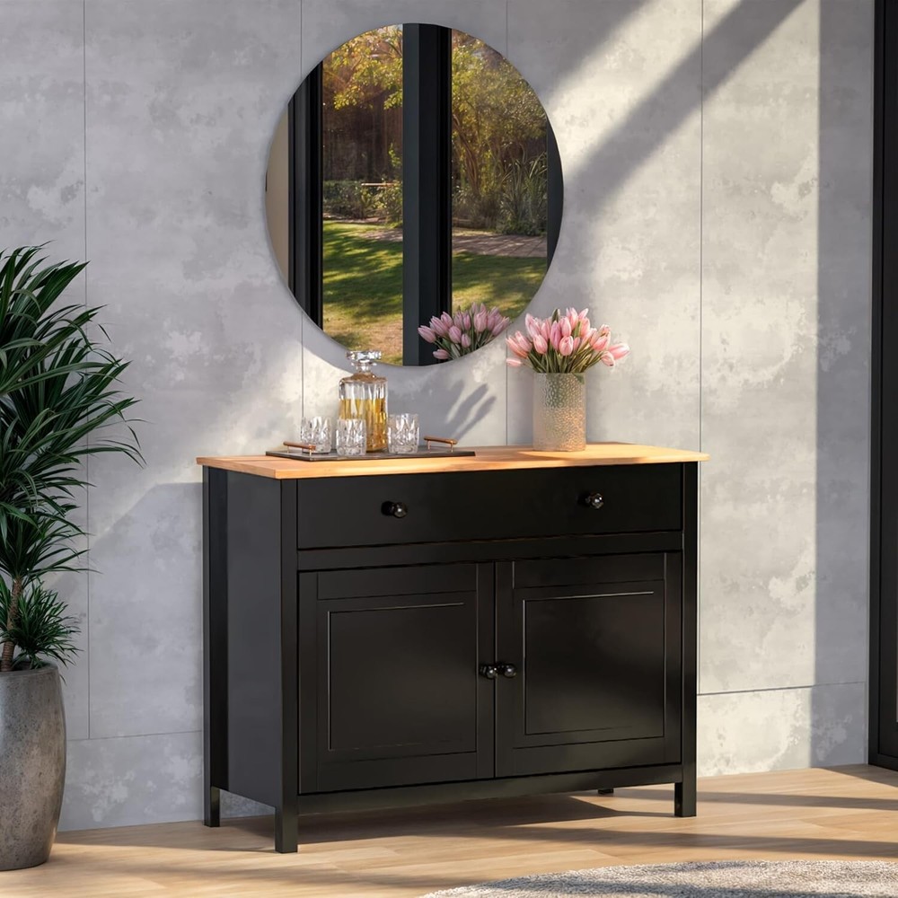 Solid Wood Sideboard Buffet Cabinet with Doors & Drawer