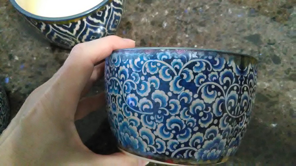 Blue Tone Ceramic Planter Trio with Drain Hole