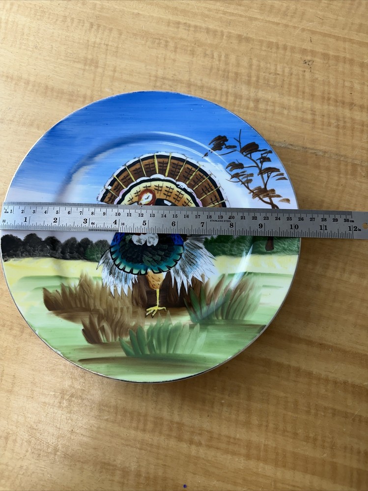 Vtg Large Dish Hand Painted Turkey 10"