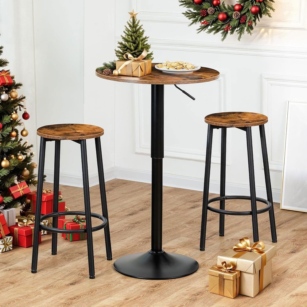 Bar Table Height-Adjustable Round Pub Table 27-35.4 Inches with Sturdy Base