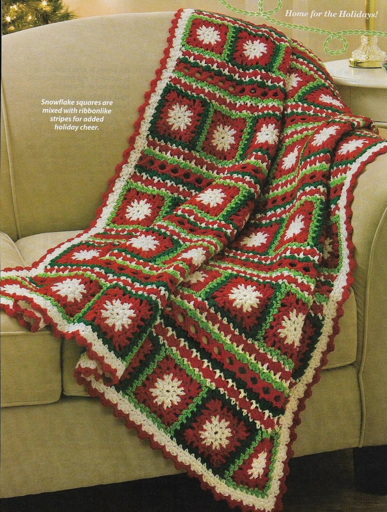 SNOWFLAKES & RIBBONS THROW AFGHAN HOME DECOR CROCHET PATTERN INSTRUCTIONS