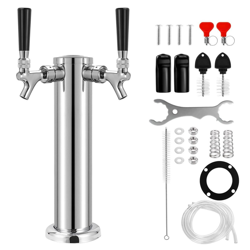 Kegerator Tower Double Tap Beer Tower Dual Faucet Beer Tower Stainless Steel ...