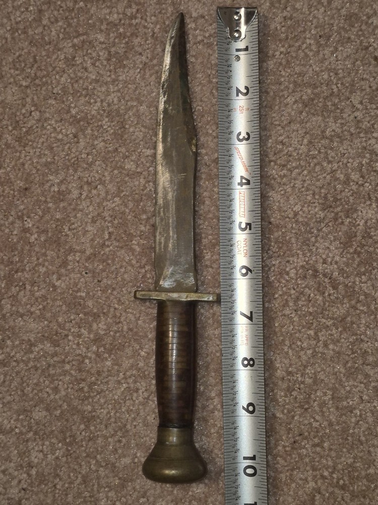 WW2?? Ka-bar Style Knife Solid Brass With Clear Layered Handle Very Solid Heavy