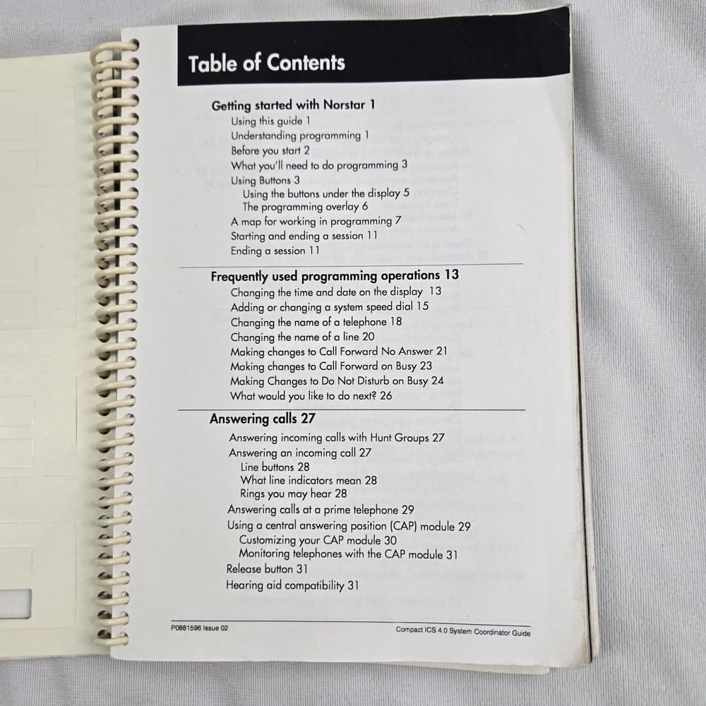 Nortel Norstar Compact ICS 4.0 System Coordinator Guide User Manual Spiralbound