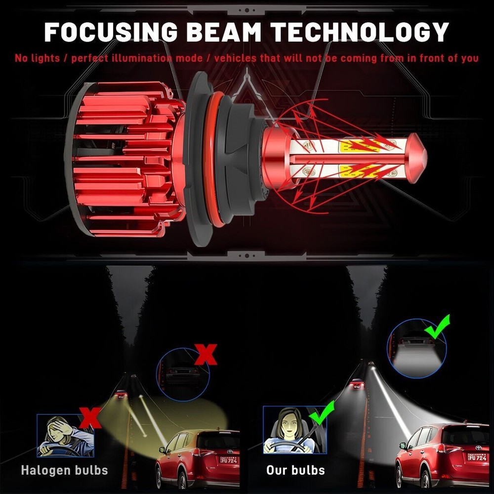 2x 9007/HB5 LED Headlight Bulbs Kit 6500K White High Low Beam Light Super Bright