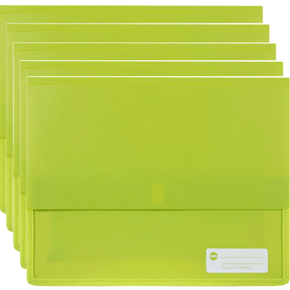 NEW 5x Marbig Polypick Document Wallet Heavy Duty A4 Green Lime Pack