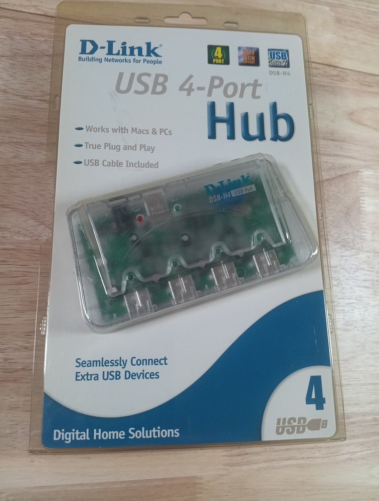 D-Link 4-Port USB 2.0 External Hub PC & Mac New Sealed
