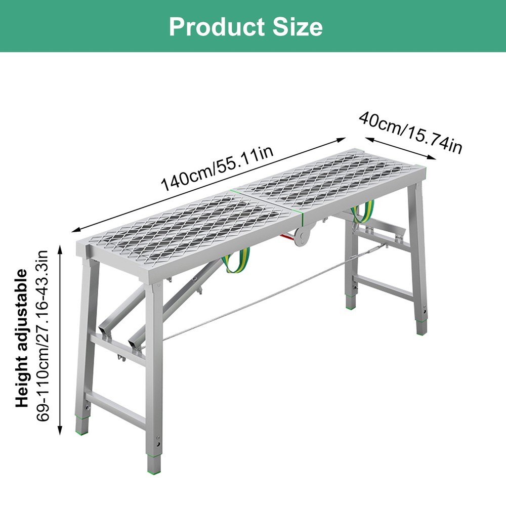 Folding Work Platform for Adults, Steel Foldable Step Stool Adjustable Height