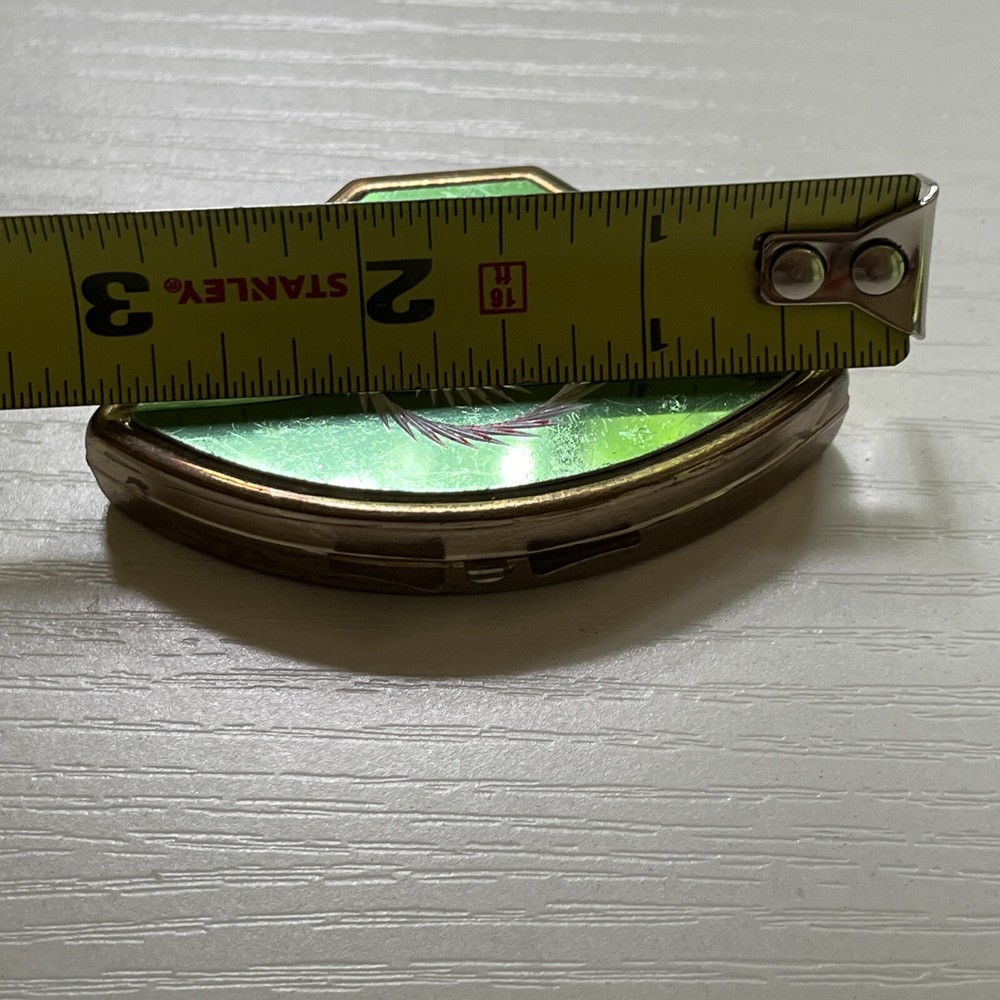 PILL BOX - MADE IN HONG KONG - SUNBURST PATTERN - GREEN Triangular Shape