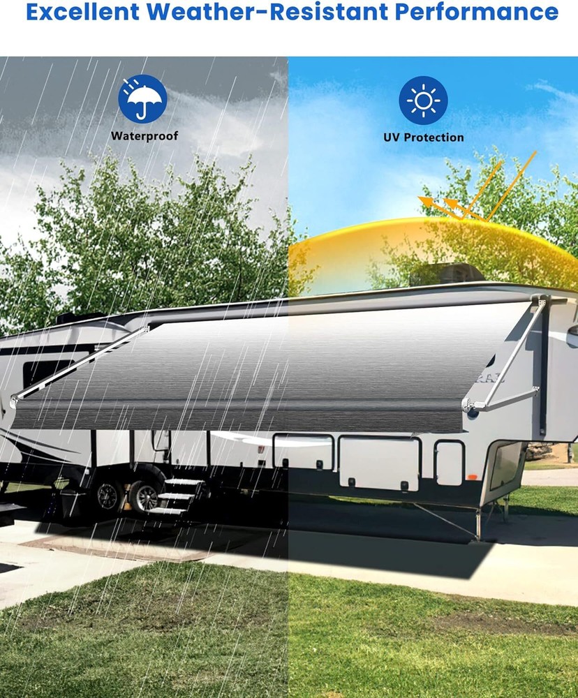 4-Ply Heavy Duty RV Awning Fabric Replacement for RV Camper Trailer 12ft-21ft