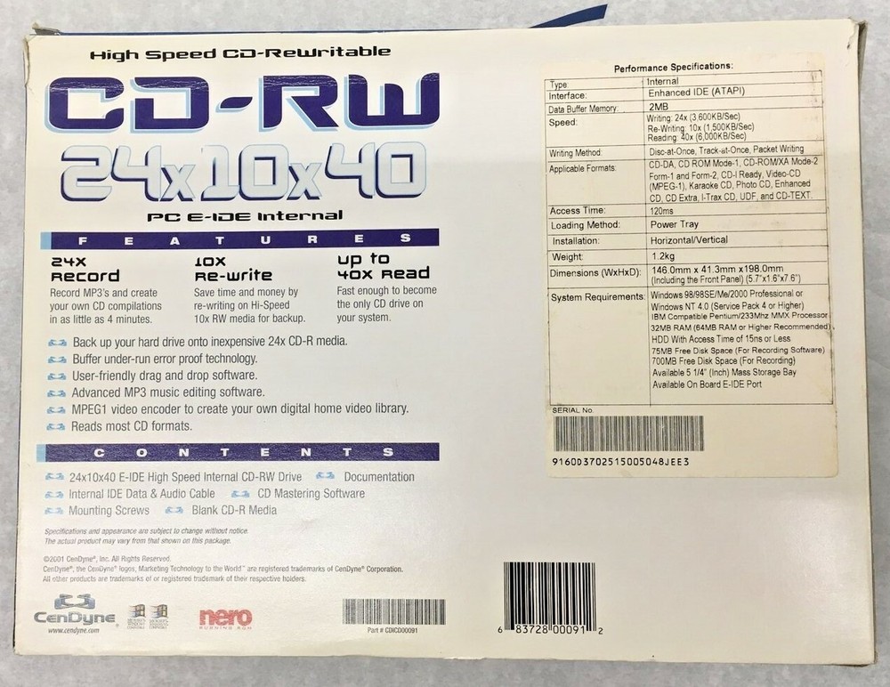 CenDyne Lightning CD-RW High Speed CD-Rewritable 24x10x40