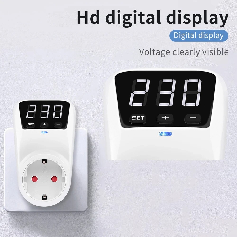 Automatic Voltage Protector 16A 230V Adjustable Surge Protection EU Socket