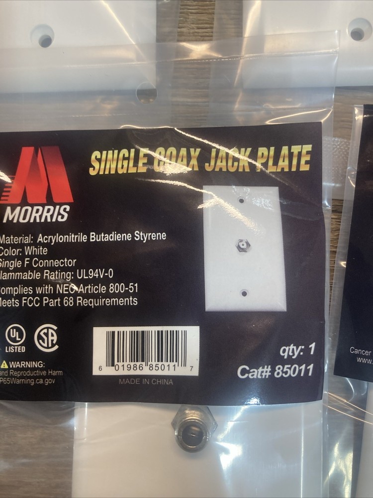 5 Pack Morris Single Coax Jack Plate White 85011