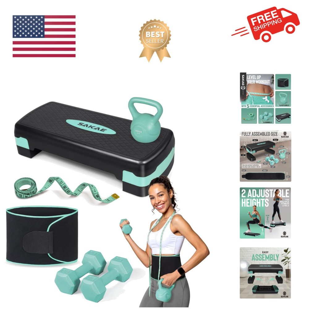 Adjustable Height Aerobic Stepper Set, Multiple Bundle Options with Dumbbells...