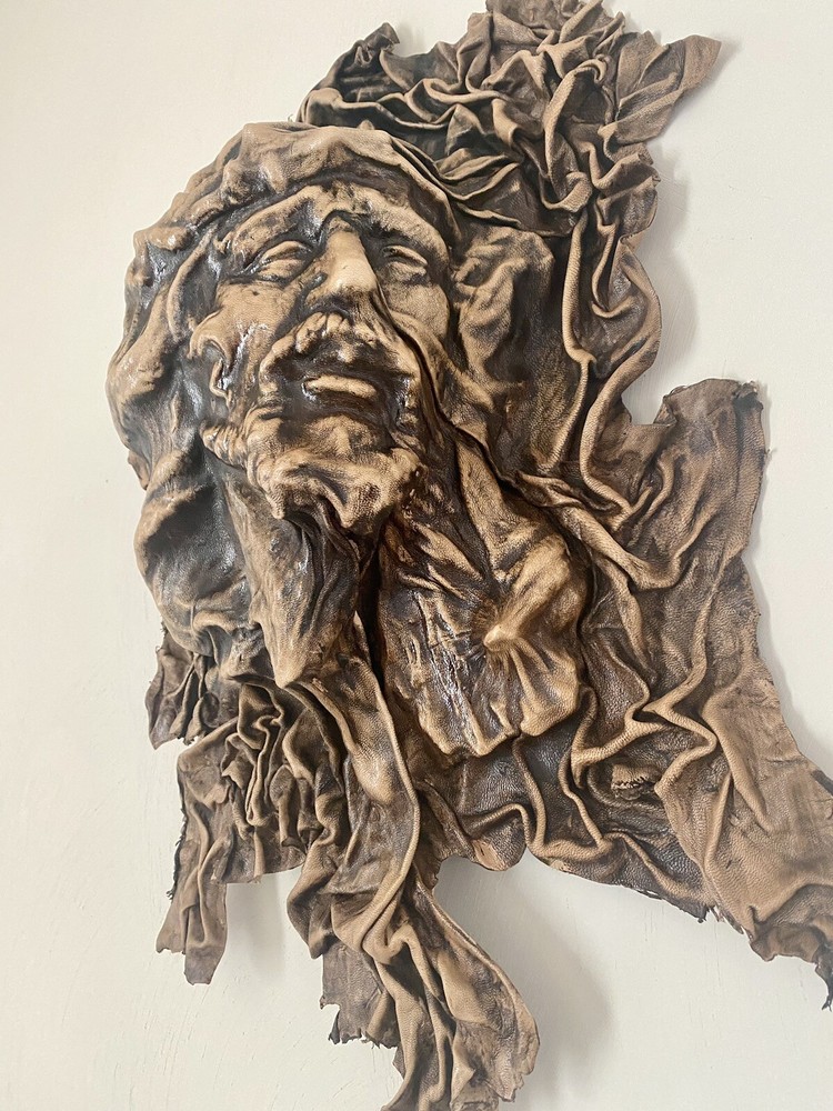 Jesus Christ Wall Decor Handmade From Goat Leather