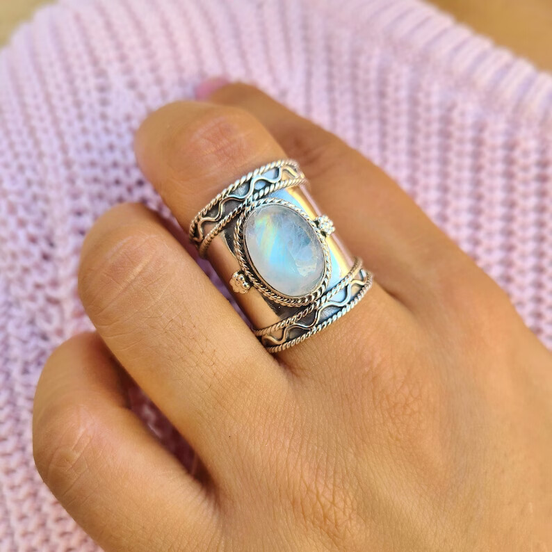 Moonstone Ring 925 Sterling silver Band &Statement Ring Handmade Ring  All Size