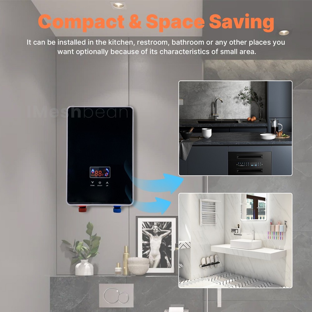 6500W 220V Kitchen Electric Hot Tankless Water Heater Instant Boiler w/Shower US