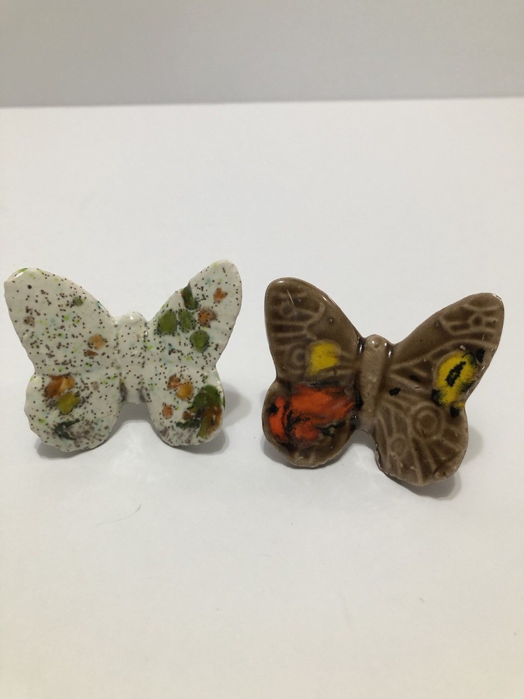 Vintage 1970s Wang’s Ceramic Large Macrame Butterfly Beads 6 Pieces