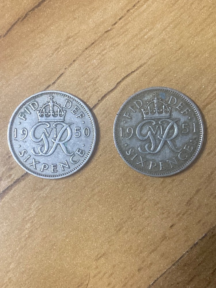 1950 + 1951 Six Pence Coins