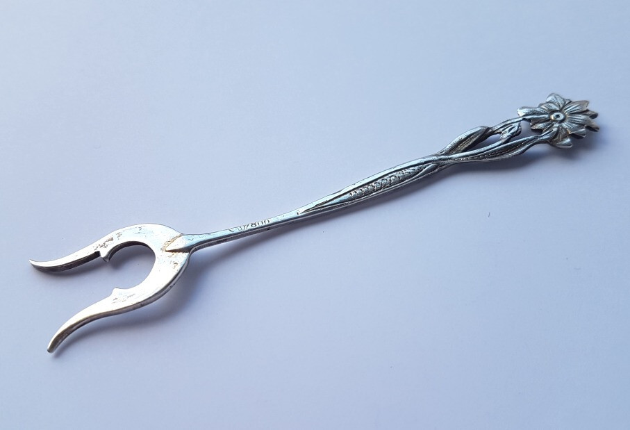 Fork/ Serving fork/ Lemon fork, Flower/ Edelweiss, 800 Silver, around 1900 L582