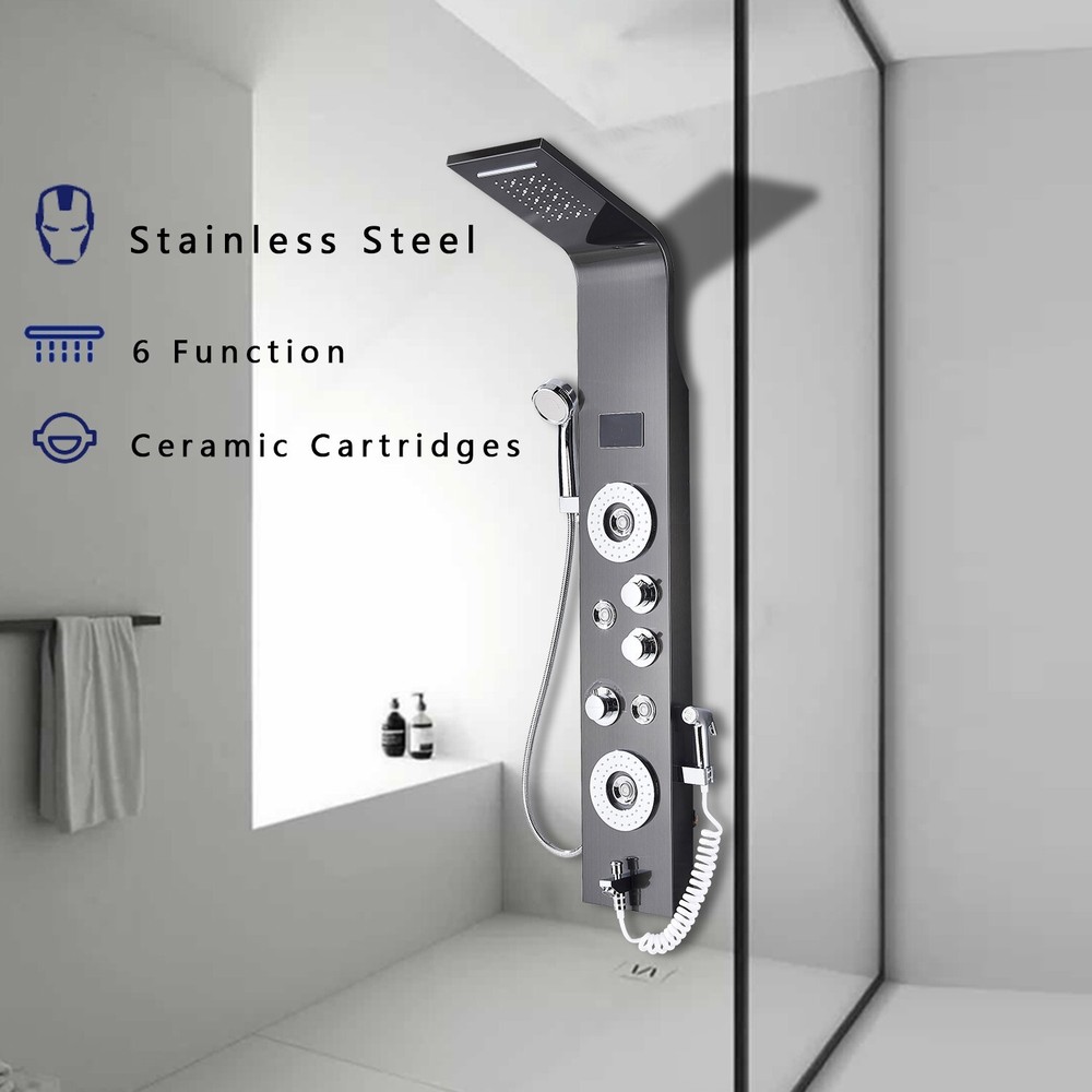 Stainless Steel Shower Panel Tower System LED Rainfall&Waterfall Massage Body
