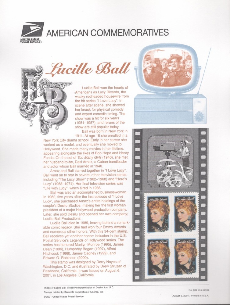 2001 Commemorative Panel Honoring Lucille Ball