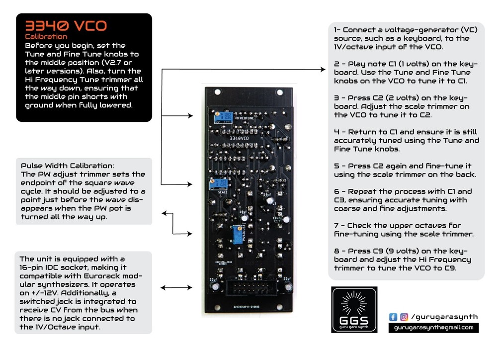 3340 VCO / Eurorack / PCB + Front Panel / DIY Synth / Oscillator / Synthesiser