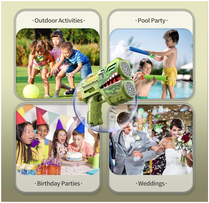 2 Pack Bubble Guns for Kids, LED Light Up Rechargeable Bubbles Machine Blower