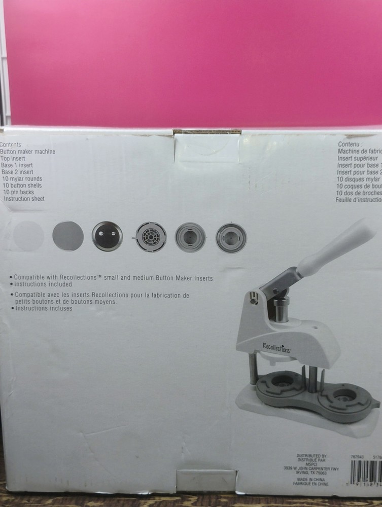 Recollections Button Maker Kit Machine Press w/ Extra Inserts and Buttons