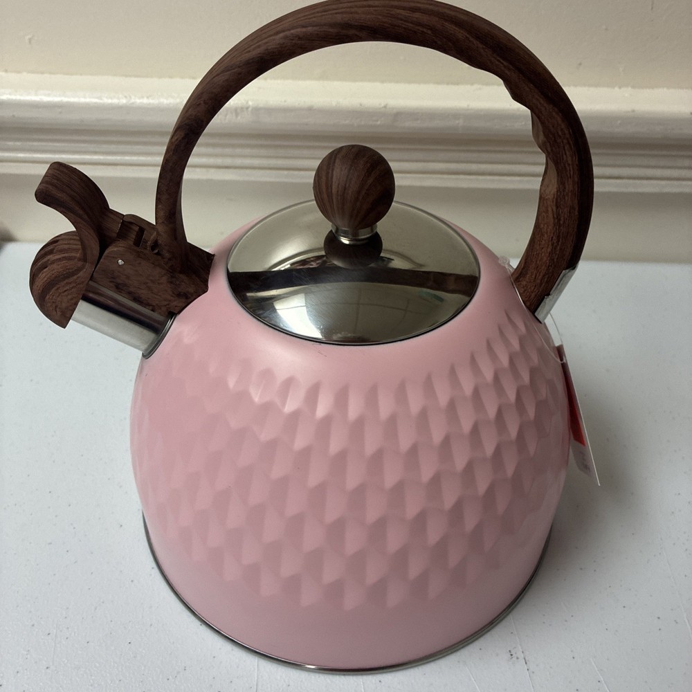 Phantom Chef 2.8 Liter Tea Kettle  PINK With Wood Accents ~ NEW ~