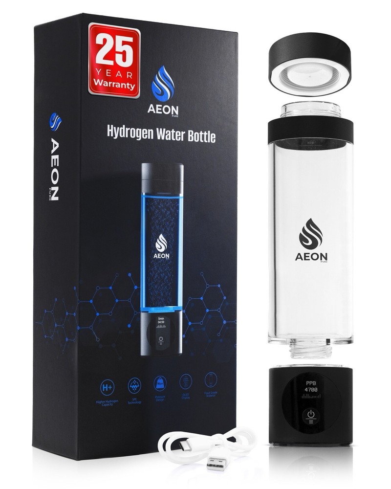 AeonPure Hydrogen Water Bottle Generator -SPE&PEM Rechargeable- 4.5PPM, Black