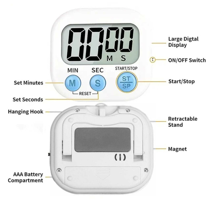 1pc Digital Kitchen Timer - Count Up & Down for Cooking & Baking - NEW